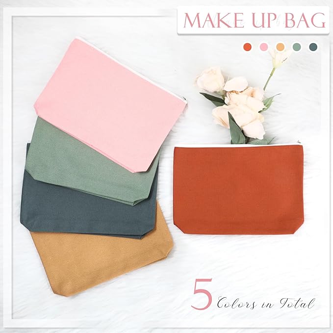 Reginary 10 Pcs Valentines Canvas Makeup Bags Bulk for Women Travel Toiletry Cosmetics Bags Blank DIY Pencil Pouch, Gift for Valentines Patrick's Day Wedding Bridal Shower Coworker(Boho Color)