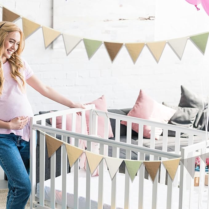Oudain 2 Pcs Pennant Banner Flags Nursery Garland Triangle Bunting Flags Playroom Wall Decor Banner for Nursery Baby Shower Birthday Boho Wedding Party Event, Each 7.75 ft(Boho Color)