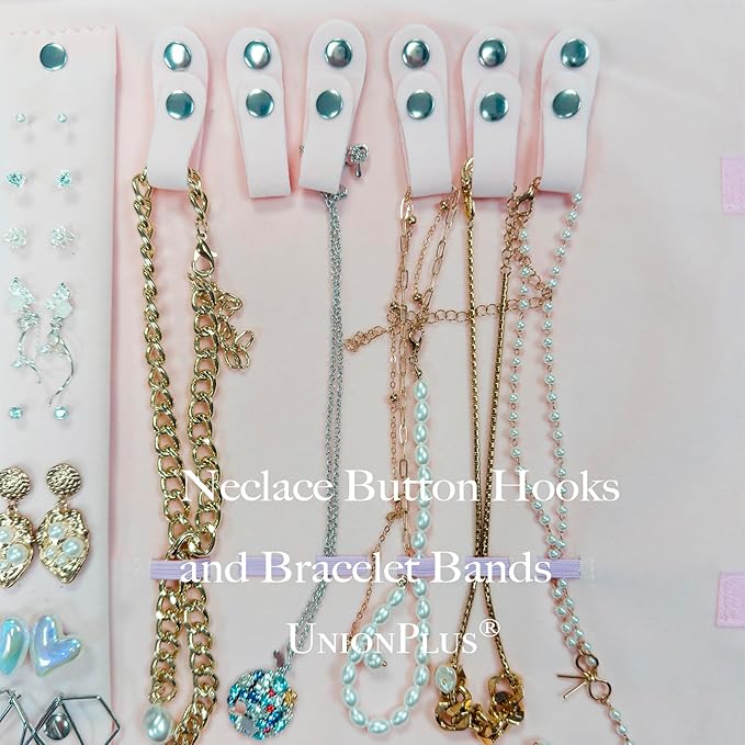 UnionPlus Velvet Travel Jewelry Case Roll Bag for Necklaces Brackets, Great Jewelry Organizer for Travel, Multi Jewelry Organizer, Pink