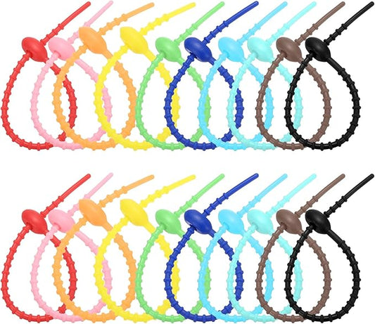 PATIKIL 8 Inch Silicone Cable Ties, 20pcs Rubber Reusable Twist Zip Ties Organizer for Home Office Kitchen Food bags Wires Adjustable Bag Clip, Colorful