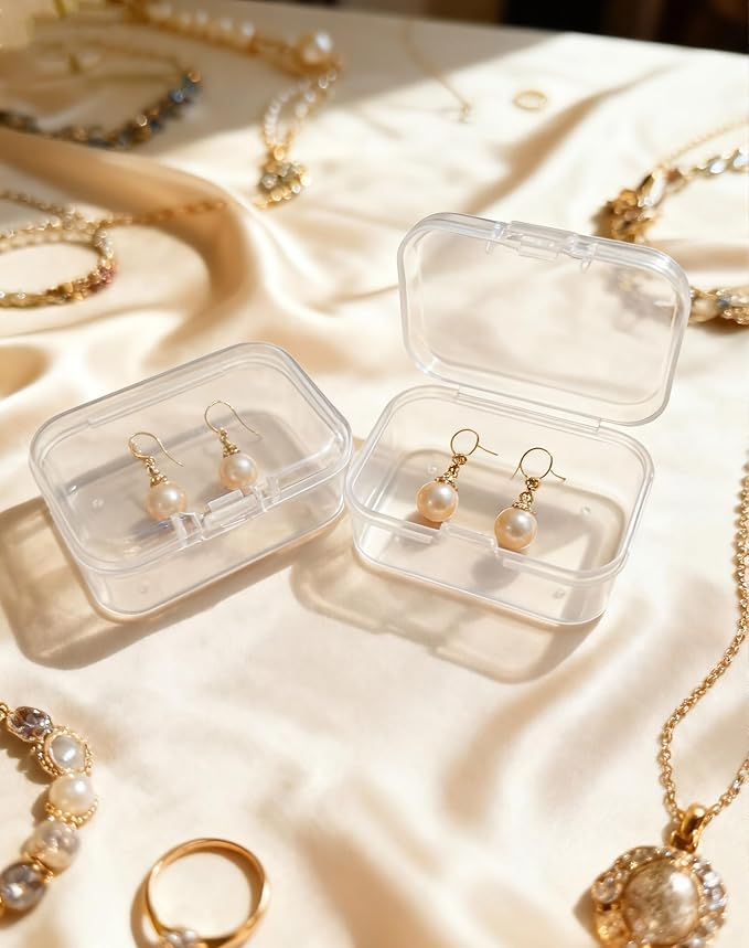 LJY 100 Pieces Rectangular Empty Mini Clear Plastic Organizer Storage Box Containers with Hinged Lids (2.2 x 1.6 x 0.8 inch, Transparent)