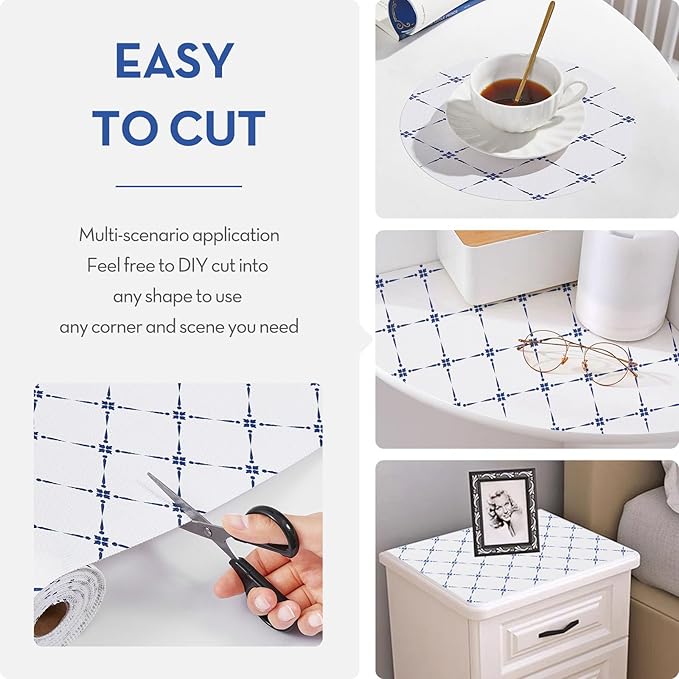 Drawer and Shelf Liner, Non-Slip Kitchen Cabinet Liners Non-Adhesive Thick Strong Grip Waterproof Washable Mats Protect Dresser Shelves Cupboard Bathroom Cabinets, Blue Stripe, 12 in X 30 FT