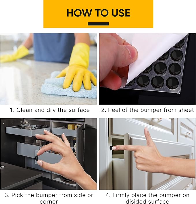 128 Self Adhesive Cabinet Door Bumpers – Sticky Black Silicone Rubber Pads for Furniture Drawers, Kitchen Cabinets, Decor, Wall Protection – Vellax