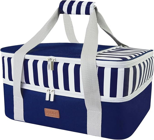 Vuudh Casserole Carrier Bag - Double Decker Food Bag, Insulated Casserole Carrier for Hot or Cold Food, Lasagna Holder Tote for Picnics,Beaches,Traveling or Gifts (Blue)
