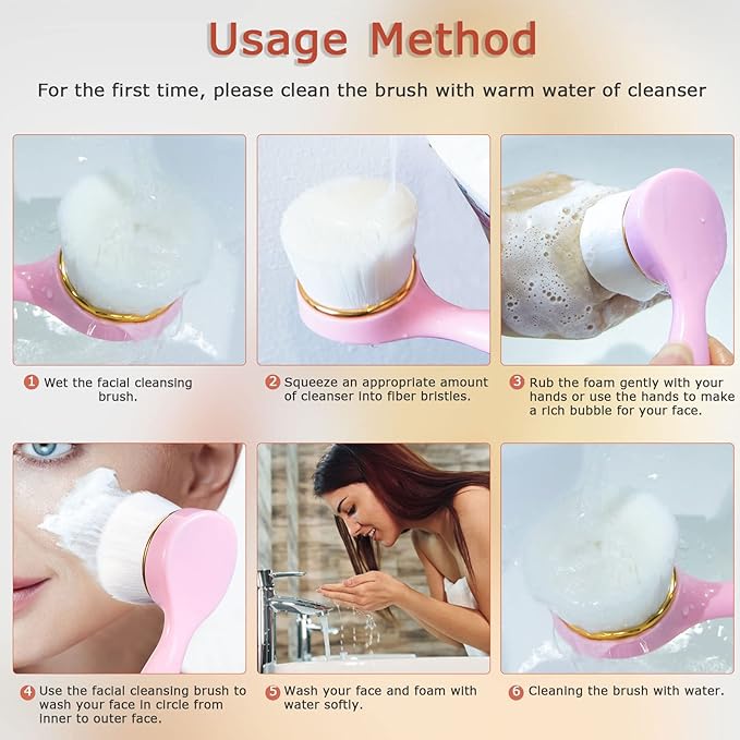 2 Pack Soft Bristle Facial Cleansing Brush for Deep Pore Cleaning, Face Exfoliating Scrub Brush for Face Cleansing Skincare Massaging (Pink and Jade White)