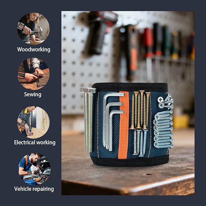 2 Pack Magnetic Wristband for Tools – Lightweight Tool Belt & Portable Magnet Wristband for Holding Screws, Nails, Drilling Bits – Best Tool Gifts for Dad, Husband, Grandpa, & Handyman