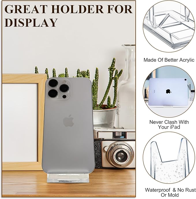 12 Pack Clear Acrylic Adjustable Desktop Book Stand & Display Easel for Tablet Phone Clutch Bag Plate Artwork Magazine Picture Comic Album CD Postcard - Home Office Back to School