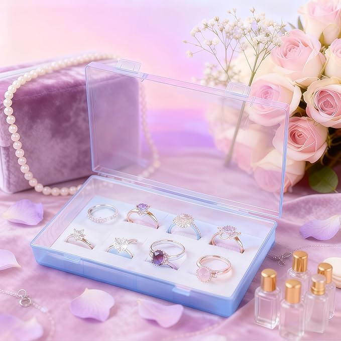 LJY 6 Pieces Rectangular Empty Mini Clear Plastic Organizer Storage Box Containers with Hinged Lids (7.1 x 4.3 x 1.2 inch, Blue)