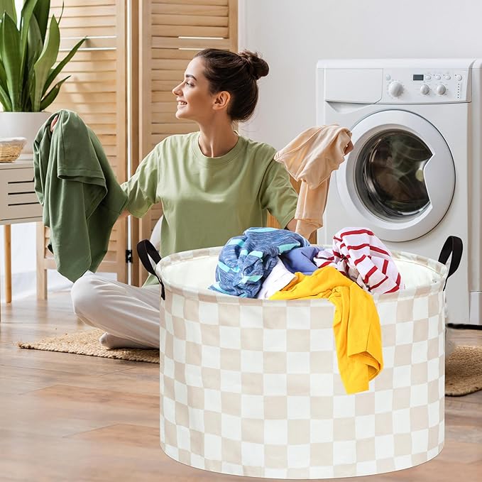 Checkered Storage Basket Extra Large 80L Kids Hamper Baby Laundry Basket Waterproof Toys Car Organizer Collapsible Canvas for Home/Dorm/Pet/Office/Closet/Shelf/Gift Baskets