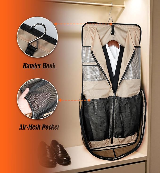 WELKINLAND 2-Suit Carry On Garment Bag for Travel, 30-L Suits Holder Travel Bag, 8-Pocket Garment Bag for Men, Wrinkle-Free Travel Garment Bags for Suits, Durable Suit Carrier Garment Travel Bag