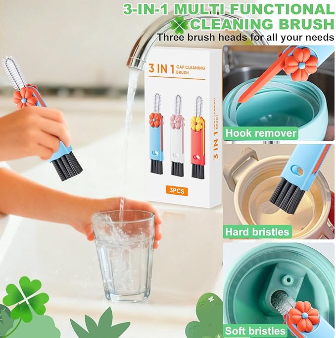 3 in 1 Cup Lid Cleaning Brush, Multifunctional Gap Cleaning Brush, Home Kitchen Crevice Brush, Portable Bottle Cleaner Brush for Cleaning Tight Spaces, Bottle Gaps, Travel Mug Caps(3 PCS)