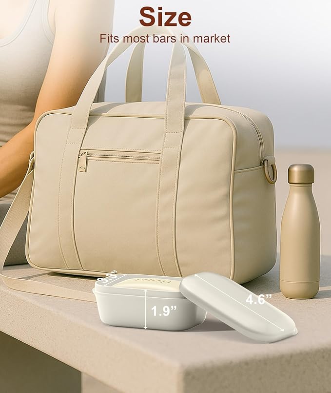 Quatish Leakproof Soap Dish with Lid & Draining Layer, Shatterproof Travel Bar Soap Holder Case Container, Portable Travel Size Toiletries Essentials for Camping, Gym, Bathroom, Beige