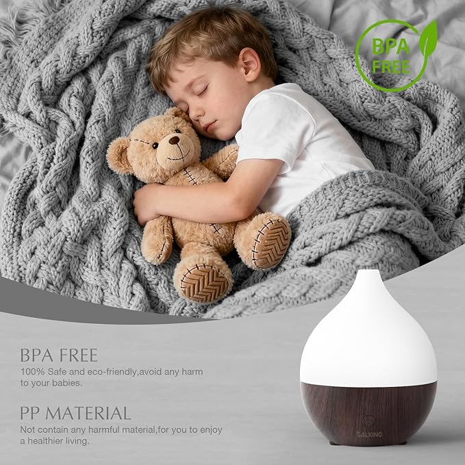 SALKING Essential Oil Diffuser, 100ml Small Aromatherapy Diffuser for Essential Oils, Auto Shut-Off Ultrasonic Diffusers, Cool Mist Humidifier with Warm White Lights, for Office Home (Dark)