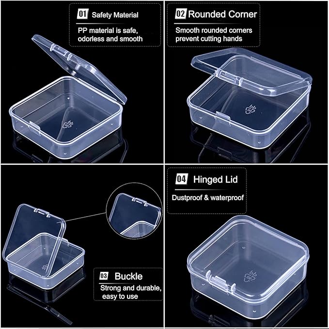 Bead Organizer Box, 90pcs Small Clear Plastic Storage Containers, Craft Storage Box Features Hinged Lid and Labels, Mini Boxes for Bracelets, Jewelry, Diamonds, Clay Beads, Screws, Seeds, Small Parts