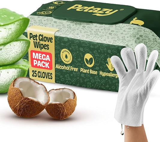 Pet Glove Wipes for Dogs & Cats – 25 Pack | Hypoallergenic, No Rinse, Extra Thick Cleaning Gloves with Aloe & Coconut Oil | Paws, Face, Ears & Butt | Travel Friendly, Gentle & Safe