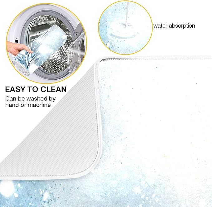 Winter Snowman Silver Dish Drying Mat for Kitchen Countertop 16x18 Christmas Snowflake White Xmas Small Drying Mat Reusable Quick Dry Dish Sink Mats Easy Clean Decorative Essentials