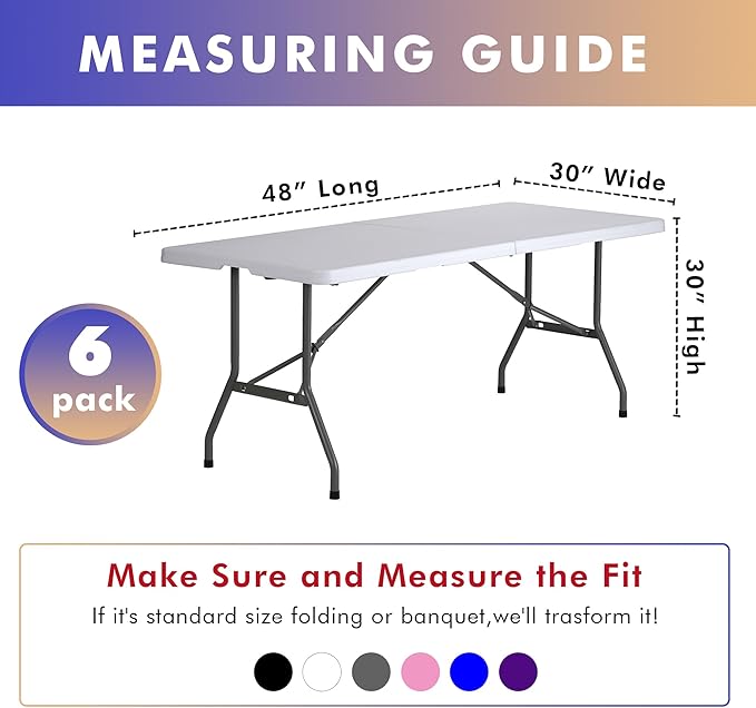 Nasitos 6 Pack Spandex Table Covers 4ft-Open Back Table Cloth, Stretch Fabric Spandex Trade Show Table Covers for 4 Foot Tables Washable, Wrinkle Resistant Table Protector for Craft Show, Party