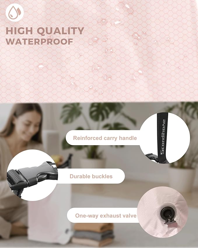 Travel Laundry Bag, Pump-Free Vacuum Compression Dirty Clothes Bag, Medium Reusable Waterproof & Washable Laundry Bag, Wet and Dry Bag, Ideal for Suitcases, Laundromats (1 Pcs) Pink