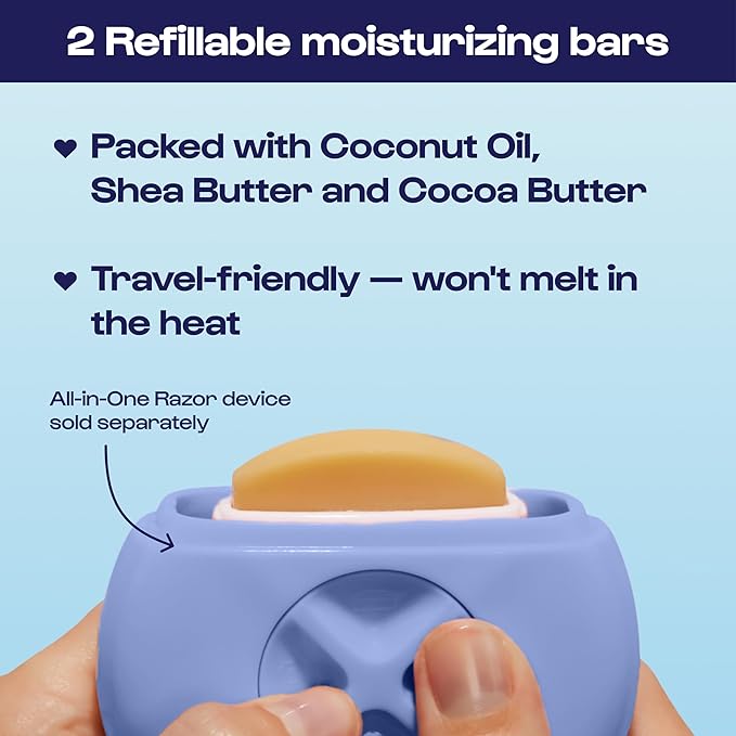 Alleyoop Stay Sharp Razor Refill Pack for Travel Portable Razor - Perfect For Touch Ups On-The-Go - Includes 4 Triple-Blade Cartridges & 2 Moisturizing Bars - Safe For All/Sensitive Skin Types