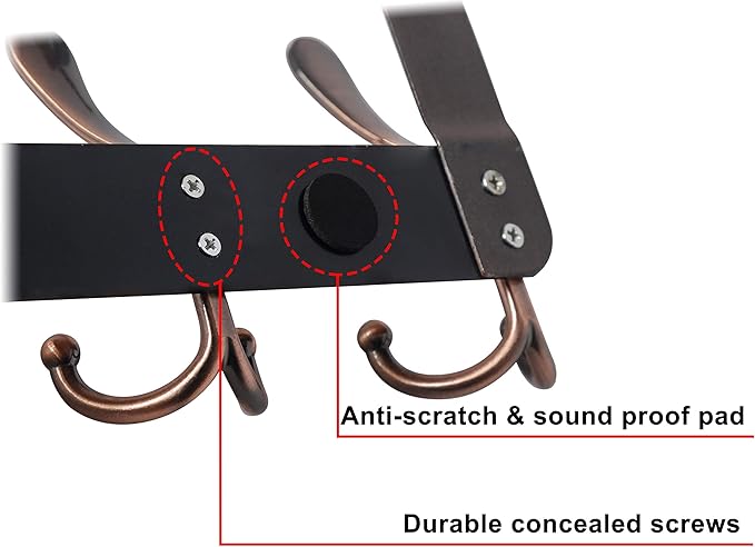 Dseap Over The Door Hook Hanger - Fits 1 3/8" to 1 3/4" Standard Doors | 5 Tri Hooks Heavy Duty Towel/Coat Rack | Door Organizer for Clothes, Jackets, Hats, Towels, Antique Copper