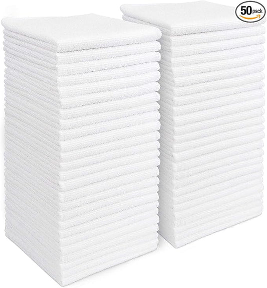 AIDEA Microfiber Cleaning Cloth White 50PK, Cleaning Rags, Lint Free Microfiber Towels, Kitchen Towels Dusting Cloth, Wash Cloths, Dish Rags White, 11.5"x 11.5"