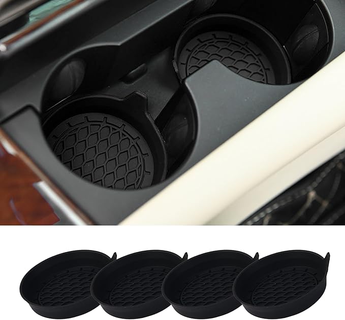 4PCS Car Cup Holder Coaster, Silicone Non-Slip Vehicle Cup Holder Insert Pads, Automotive Interior Insulation Drink Cup Mats Decor Accessories, Universal for SUV, Sedan, Truck (Black)