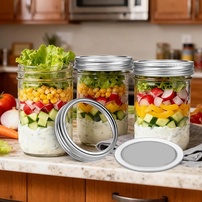 Palksky Stainless Steel Regular Mouth Canning Lids and Rings, Airtight/Rustproof Mason Jar Lids with Bands Set of 4
