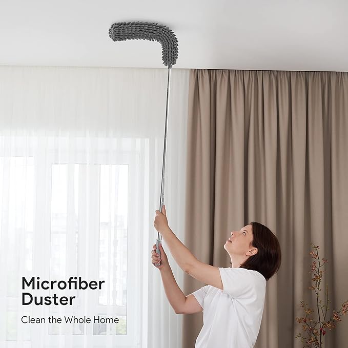 DELUX Microfiber Feather Duster,7 PCS Reusable Bendable Washable Cobweb Duster with 100 inches Extra Long Extension Pole for Cleaning Ceiling Fan, High Ceiling, Blinds, Furniture & Cars