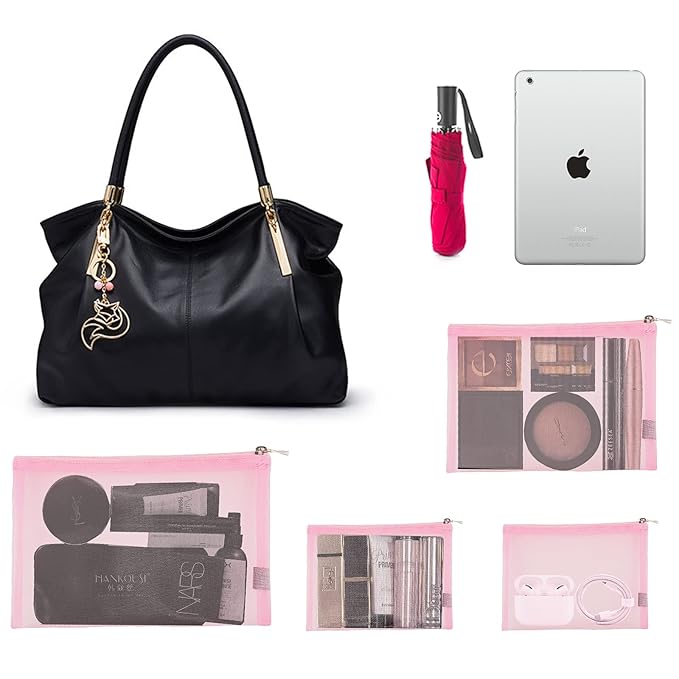 EASYFUN Mesh Pouch, Makeup Bag with Zipper Cosmetic Organizer Pouch for Daily or Travel to Keep Small Items, 4 PCS Pink