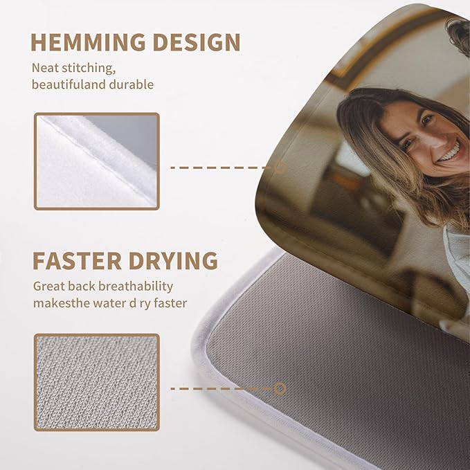 Custom Drying Mat with Picture Text Personalized Photo Dish Drying Mats for Kitchen Counter 16x18 Inch Customized Image Kitchen Accessories Microfiber Absorbent Dish Drying Pad