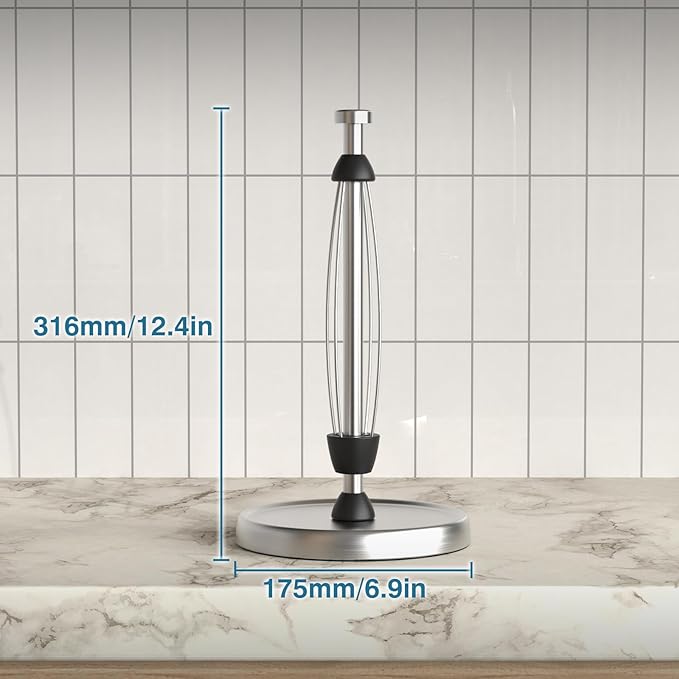 Paper Towel Holder Countertop, One-Handed Tear, Stainless Steel, Weighted Base, Silver, Paper Towel Roll Holder Stand with Ratchet Mechanism for Kitchen Bathroom Farmhouse Essentials Decor Accessories