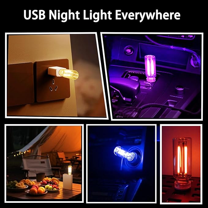 2PCS Car USB Night Lights, Touch Dimmable Vehicle Interior Ambient Lamp, Portable Retro Glass LED Light for Auto Decorations, Bedroom, Office, Camping, Gifts for Women and Men (Purple)
