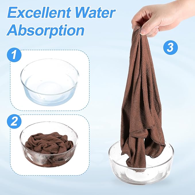 HARFINGTON 6 Pack Microfiber Cleaning Cloth, 10" x 10" Multi-Functional Cleaning Towels Reusable Absorbent Rags with Hook for Car Wash Kitchen Household Window Clean, Brown