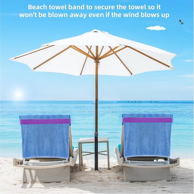 Beach Towel Bands (4 Pack), Beach Chair, Pool Chairs & Cruise Ship Essentials, The Better Towel Chair Clips Towel Holder Beach Towel Clips(Purple)