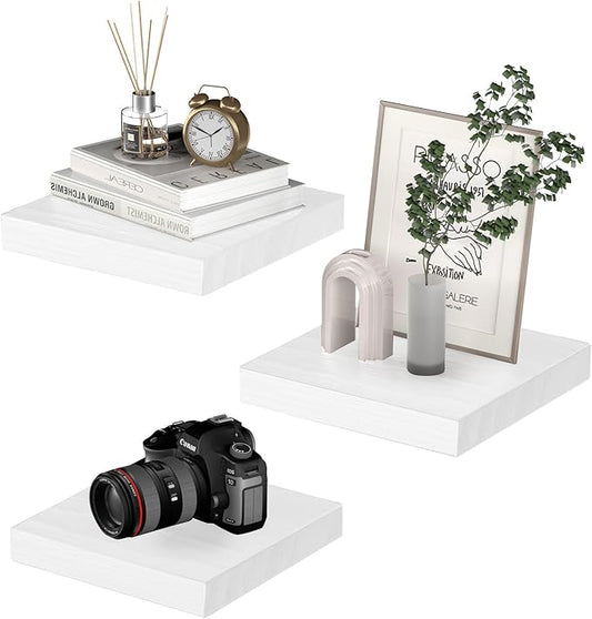 Small Floating Shelves for Wall - 9 Inch Square White Shelves for Bedroom, Living Room, Bathroom, Kitchen, Office Decor Set of 3,