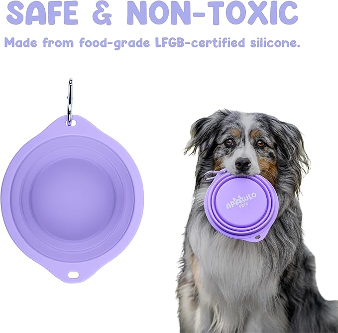 Collapsible Dog Bowl - 800ml/27 oz Portable Silicone Travel Water Bowl for Dogs with Carabiner | Foldable, Dishwasher Safe | Hiking, Camping Dog Essentials & Outdoor Pet Feeding - Purple