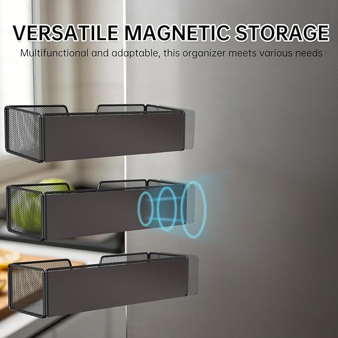 Magnetic Basket Organizer Holder for Fridge Magnetic Shelf Magnetic Storage Bin Box Containers for Refrigerator Whiteboard Classroom Magnetic Organizer