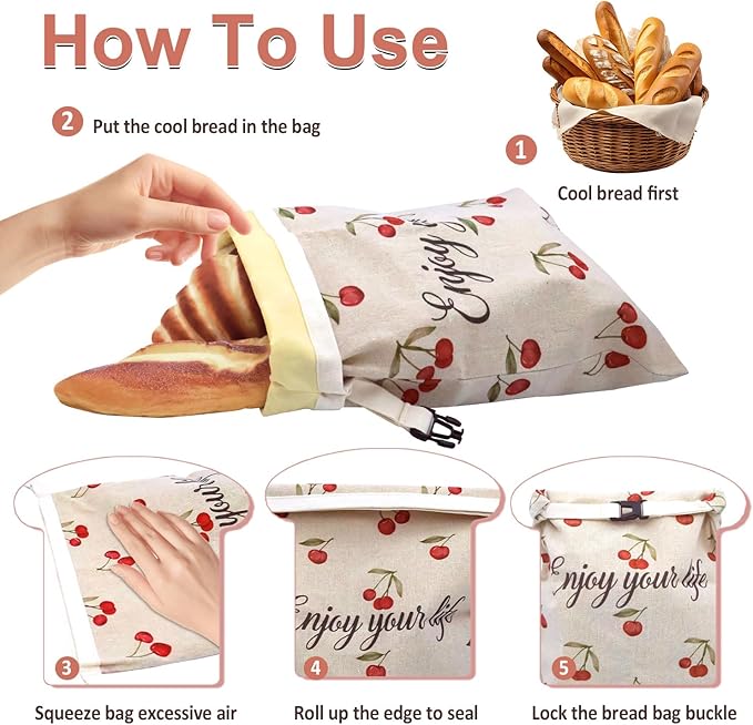 ChefLee Beeswax Bread Bags, 2-Pack Reusable Food Storage for Homemade Bread & Sourdough, Linen Waxed XL Bags Keeps Fresh Longer, Freezer Safe for Baking Loaf