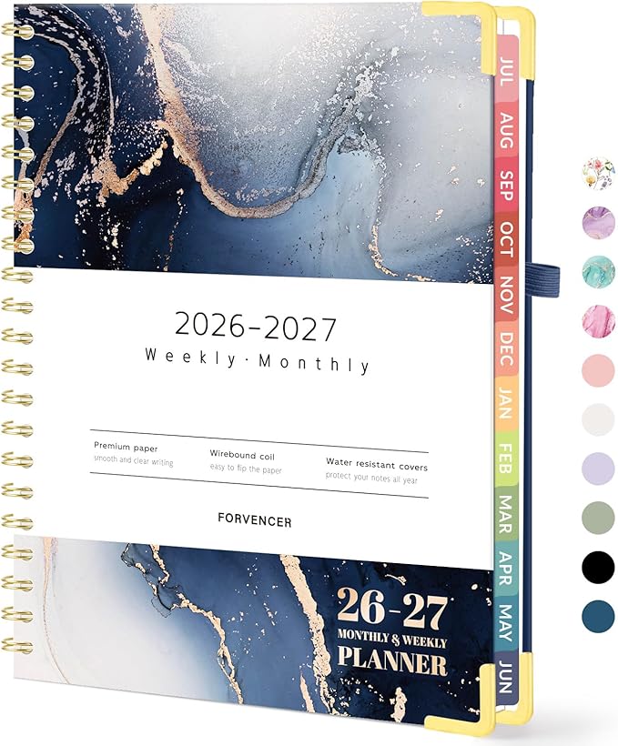 Forvencer Academic Planner 2026-2027, Hardcover Calendar Planner Weekly & Monthly, July 2026 - June 2027, 8.5" x 11", Daily Agenda with Tabs, College School Organizer for Student Teacher, Navy Marble