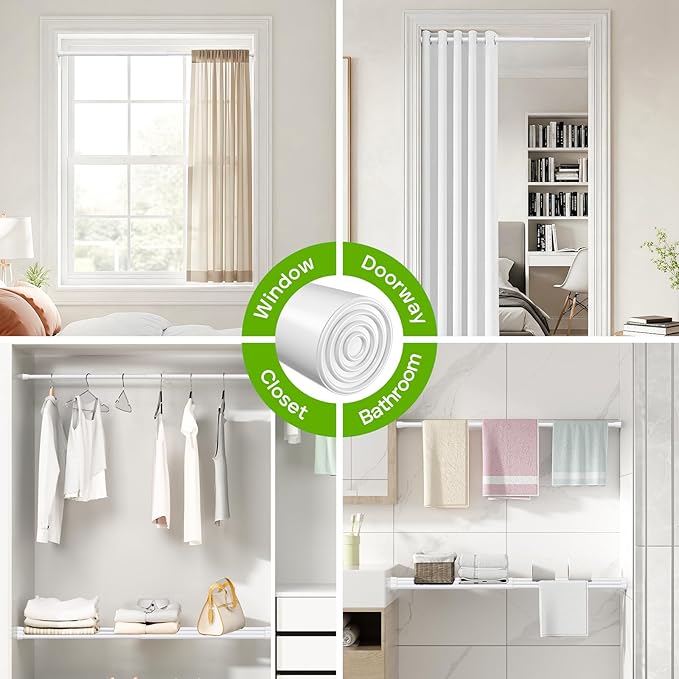 2 Pack Spring Tension Rod 18-41 Inches No Drilling Adjustable White Spring Loaded Curtain Rod Expandable Small Short Tension Curtain Rod for Windows,Kitchen,Doorway