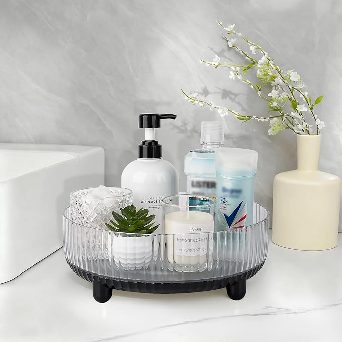 Anyoifax 360 Rotating Makeup Organizer Perfume Tray Skincare Holder Spinning Cosmetic Storage Bathroom Countertop Organizer Lazy Susan Turntable for Dresser, Vanity, Kitchen, Large Black