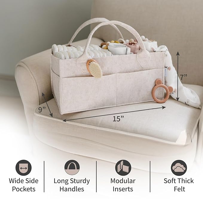 PUTSKA Baby Diaper Caddy Organizer - Nursery Storage Basket for Diaper Station, Baby Basket Shower Gift List and Registry Must-Have, Newborn Essentials, Nursery Decor for Boy or Girl - Mocha, Large