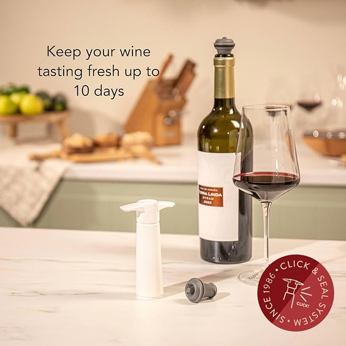 Vacu Vin Original Wine Saver with 2 Vacuum Bottle Stoppers – Wine Preserver Pump for Red or White Wine – Manual Air Remover System – Airtight Seal – Keep Wine Fresh Longer – White