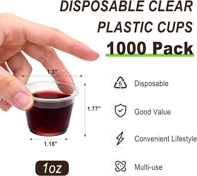 Lamosi 500 Pack 1 oz Shot Clear Plastic Cups, Small Disposable Party Cups, Plastic Glasses For Whiskey, Vodka, Tequila, Sauce, Sample Tasting