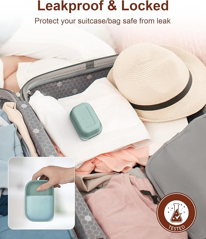 Quatish Leakproof Soap Dish with Lid & Draining Layer, Shatterproof Travel Bar Soap Holder Case Container, Portable Travel Size Toiletries Essentials for Camping, Gym, Bathroom, Greygreen