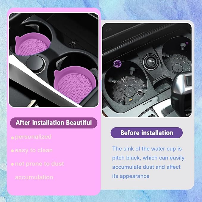 4PCS Car Cup Holder Coaster, Silicone Non-Slip Vehicle Insert Water Bottle Mat, Universal Insulation Drink Cup Pad Decor for SUV/Sedan/Truck, Automotive Interior Accessories (Pink)