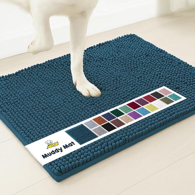 Muddy Mat® | Super Absorbent Door Mat Indoor, Microfiber Quick Dry Chenille Entryway Rug, Non-Slip Front Door Mat, Indoor Mats for Entryway, Machine Washable Pet Rug, Atlantic Blue 24"x36"