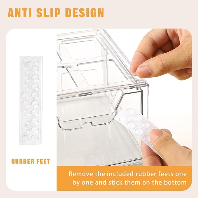 Stebopum 6 Pack Stackable Storage Drawers, Clear Acrylic Organizer, Makeup Bathroom Organizer and Storage Bins for Beauty Supplies, Ideal for Vanity, Bathroom, Pantry Organization