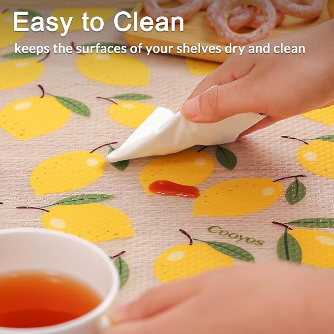 Cooyes Shelf Liner, Non-Adhesive Cabinet Liners for Kitchen Drawers, Shelves, Refrigerator, Pantry Storage, Bathroom Closet, Fridge, Durable Waterproof EVA Mats(23.6" W x 360" L, Yellow Lemon)