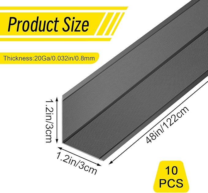 10PCS Black Aluminium Wall Corner Protector Guard 1.2x1.2x48” Corner Trim Molding L Metal Edge Protectors for Walls Corner Guards
